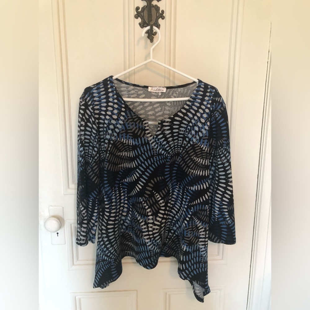 Tribal Women's Blue and Black Abstract Blouse